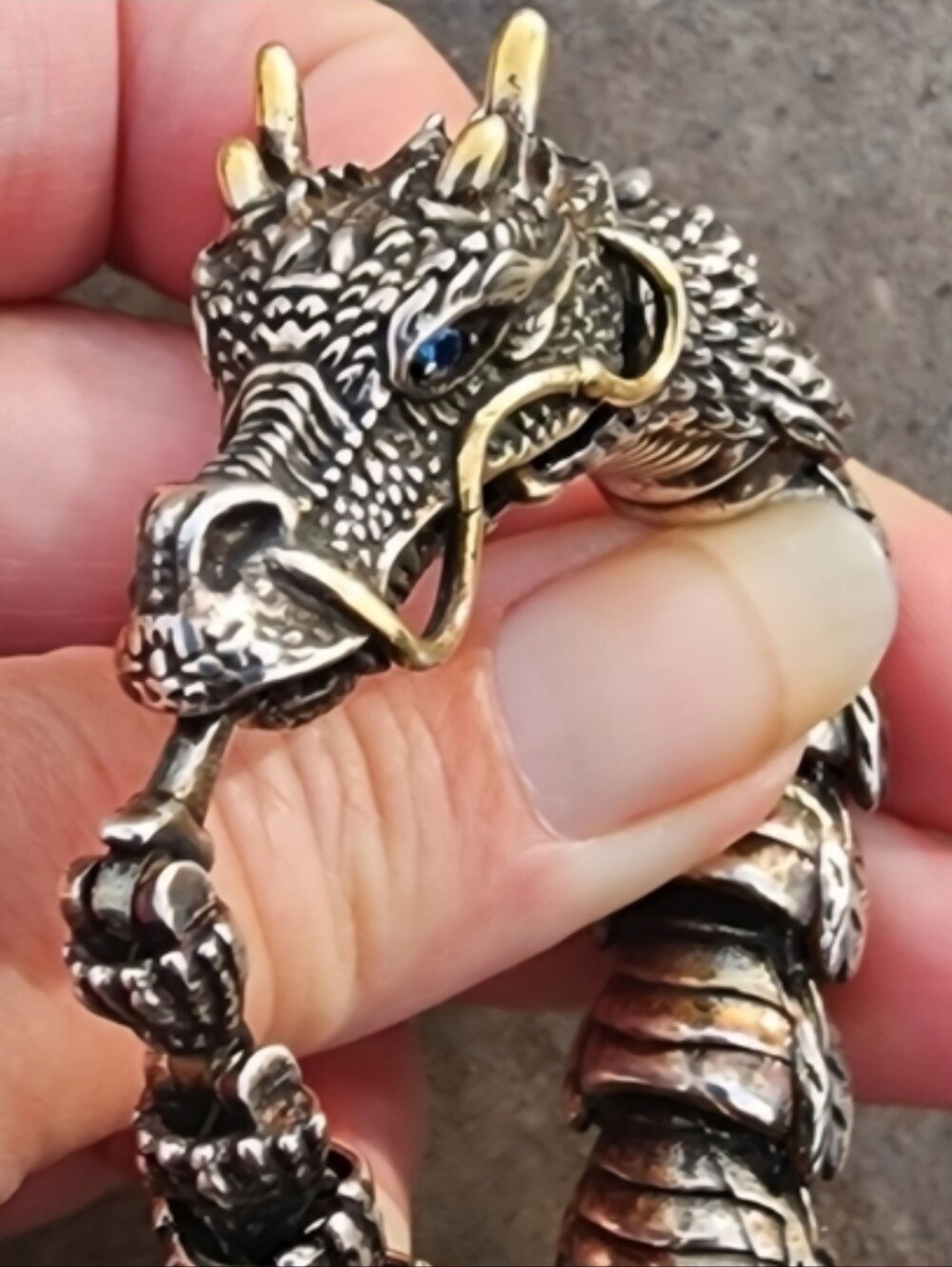 Men's Silver Dragon Head Chain Bracelet - Fashion Accessory Articulated Serpent - Picture 4 of 12